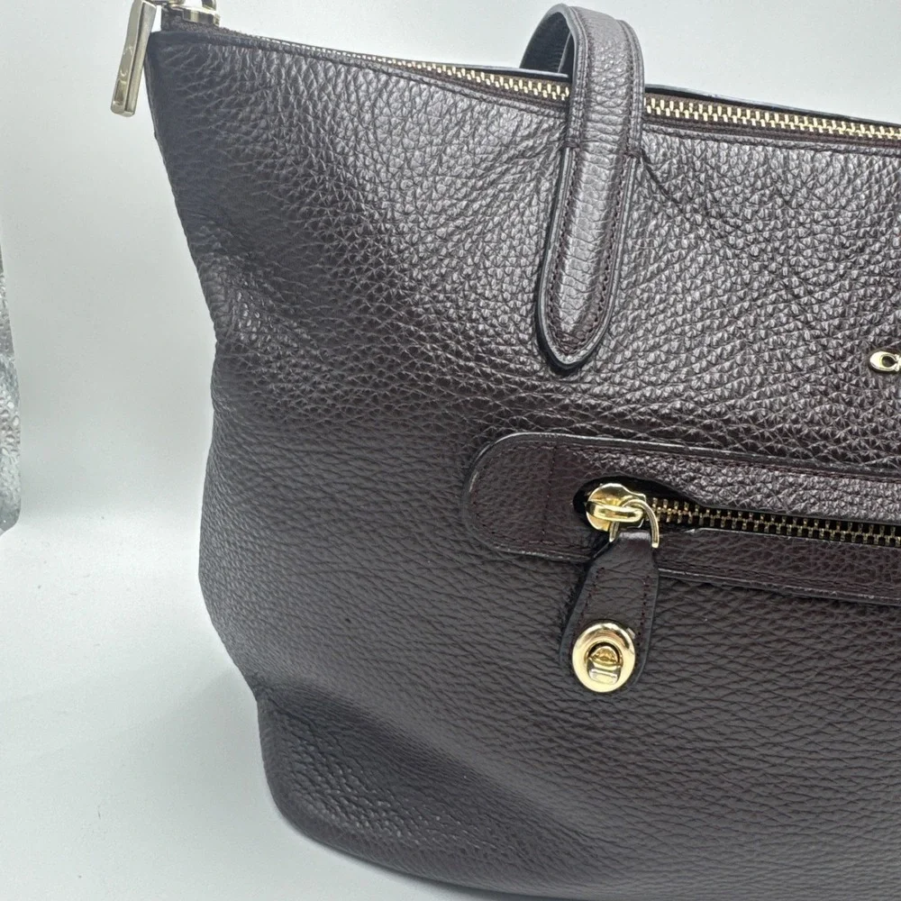 Coach Taylor Pebbled Leather Tote Bag Purse Brown-See‎ Photos 10Hx11W